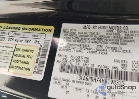2017 Ford Fusion Se z USA, uszkodzony, nr VIN 3FA6P0H74HR198333